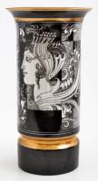Hollóházi Szász Endre által tervezett mintával díszített porcelán váza, matricás, apró kopásnyomokkal, jelzett, m: 30 cm