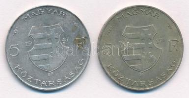 1947. 5Ft Ag "Kossuth" (2x) T:2,2- patina Adamo F8.1