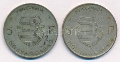 1947. 5Ft Ag "Kossuth" (2x) T:2- patina Adamo F8.1