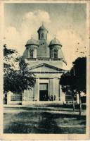 Komárom, Komárnó; Kossuth tér és Rozália templom / square and church (ragasztónyom / gluemark)