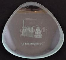 Sztálinváros, üveg tál, karcolásokkal, 14×15 cm