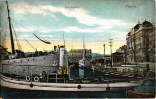 1912 Fiume, Rijeka; Riva Szapáry, Pannónia kivándorlási hajó a kikötőben / Emigration ship Cunard Line SS Pannonia in the port