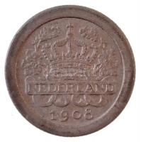 Hollandia 1908. 5c Cu-Ni T:1- Netherlands 1908. 5 Cents Cu-Ni C:AU Krause KM#137