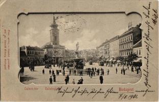1901 Budapest VIII. Kálvin tér, villamosok, templom, szökőkút. Divald Károly (EK)