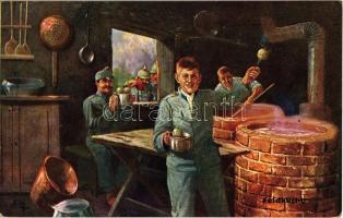 Feldküche / Osztrák-magyar tábori konyha katonákkal / WWI Austro-Hungarian K.u.K. military, field kitchen with soldiers