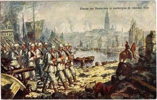 Einzug der Deutschen in Antwerpen (9. Oktober 1914) / WWI Entry of the German troops in Antwerp, artist signed