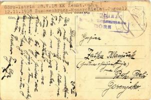 Goricia, Görz; Staatsbahnhof / railway station, locomotive, train + k.u.k. Zensurtelle Görz (small t...