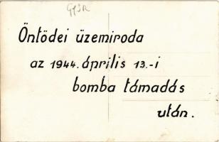 1944 Győr, Rába Vagon és Gépgyár, acélöntödei üzemiroda az 1944. április 13-i bombatámadás után, rom...