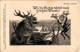 Wie der Hirsch schreit nach frischem Wasser. Verlag von O. F. Bergs Kiferifi. anti-semitic Judaica art postcard s: S. H. (EK)