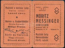 1933 Bratislava/Pozsony, Moritz Messinger Férfi Ruhák üzletének reklámos naptára