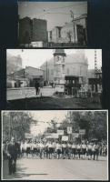 cca 1950-1955 Budapest, utcai életképek, május elsejei felvonulás, Krisztina tér, Kálvin tér, 3 db fotó, 5,5×8,5 és 8×13 cm közötti méretekben