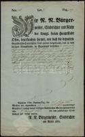 1846 Buda, a városi tanács oklevele hivatalos ügyben, német nyelven, papírfelzetes szárazpecséttel