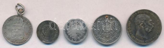 5db-os rossz tartású ezüstpénz tétel, közte Ausztria 1849A 6kr füllel, Német Államok / Poroszország ...