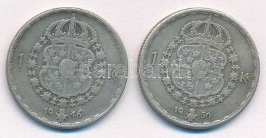 Svédország 1946TS-1950TS 1Kr Ag (2xklf) "V. Gusztáv" T:2-,3 karc, patina
Sweden 1946TS-19...