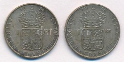 Svédország 1954TS 1K Ag (2x) "VI. Gusztáv" T:2 patina
Sweden 1954TS 1 Krona Ag (2x) &quot...