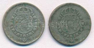Svédország 1946TS-1950TS 1K Ag (2xklf) "V. Gusztáv" T:2-,3 patina
Sweden 1946TS-1950TS 1 ...