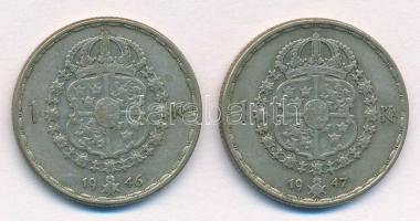 Svédország 1946TS-1947TS 1K Ag (2xklf) "V. Gusztáv" T:2 patina
Sweden 1946TS-1947TS 1 Kro...