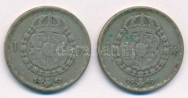 Svédország 1947TS-1949TS 1K Ag (2xklf) "V. Gusztáv" T:3 patina
Sweden 1947TS-1949TS 1 Kro...
