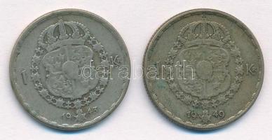 Svédország 1943G-1949TS 1K Ag (2xklf) "V. Gusztáv" T:2-,3 patina
Sweden 1943G-1949TS 1 Kr...