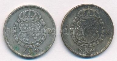 Svédország 1946TS-1948TS 1K Ag (2xklf) "V. Gusztáv" T:2,2- patina
Sweden 1946TS-1948TS 1 ...