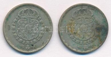 Svédország 1946TS-1949TS 1K Ag (2xklf) "V. Gusztáv" T:3 patina
Sweden 1946TS-1949TS 1 Kro...