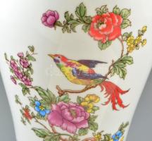 Hollóházi madaras-virág mintás porcelán fedeles váza, matricás, jelzett, hibátlan, m: 38 cm