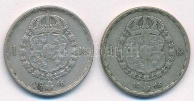 Svédország 1946TS 1K Ag (2x) "V. Gusztáv" T:2- kis patina
Sweden 1946TS 1 Krona Ag (2x) &...