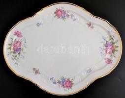 Hollóházi virág mintás tálca és tojás bonbonier, matricás, jelzett, apró kopásnyomokkal, 40×31 cm, 1...