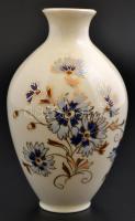 Zsolnay búzavirágmintás váza, kézzel festett, jelzett, apró kopásnyomokkal, m:14 cm