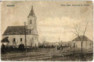 1918 Szanád, Sanad; Katolikus templom, iskola; ifj. Rottenbücher Ferencz kiadása / catholic church and school (gyűrődések / creases)