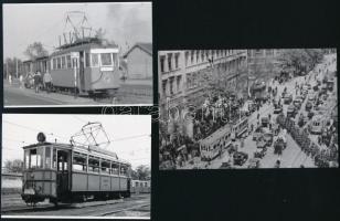 cca 1975 Budapest, 52-es villamos felülnézetben, vintage fotó, 18x24 cm + Villamosok tétele, 5 db ma...