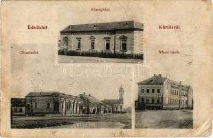 1912 Kürtös, Kurtics, Curtici; községháza, utca, állami iskola / town hall, street, school (EK)