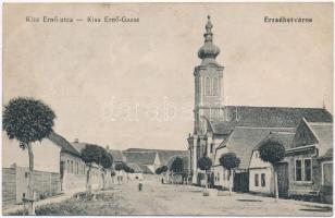 1918 Erzsébetváros, Dumbraveni; Kiss Ernő utca, Mechitarista templom. Kiadja Gustav Binder / street view, church (ázott / wet damage)