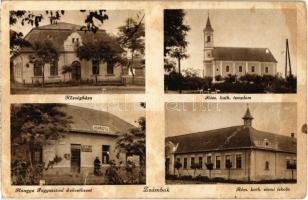 1943 Zsámbok, Községháza, Római katolikus templom és elemi iskola, Hangya fogyasztási szövetkezet üzlete (Rb)