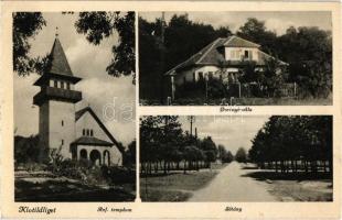1942 Piliscsaba, Klotildliget; Református templom, sétány, Derényi villa (EK)