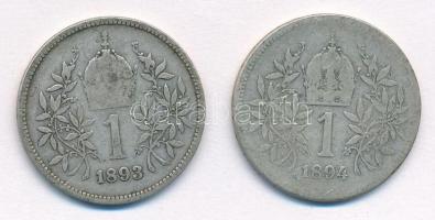 Ausztria 1893-1894. 1K Ag "Ferenc József" (2xklf) T:2-,3 Austria 1893-1894. 1 Corona Ag &q...