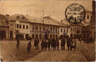1926 Abrudbánya, Abrud; Piata / utcakép gyógyszertárral / street view with pharmacy (EB)