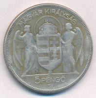 1930. 5P Ag "Horthy jobbra" T:3 patina Adamo P8