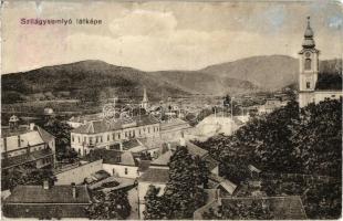 1916 Szilágysomlyó, Simleu Silvaniei; látkép, templom / general view with church (gyűrődés / crease)