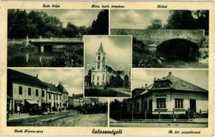Zalaszentgrót, Zala hídja, Deák Ferenc utca, M. kir Postahivatal, Római katolikus templom, Kőhíd (EK)