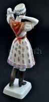 Hollóházi népviseletbe öltözött lány, kézzel festett, jelzett, apró kopásnyomokkal,  m:28 cm