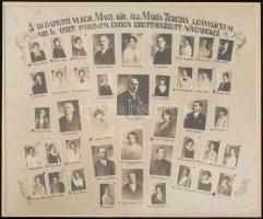 1929 Budapest, Mária Terézia Leányliceum tanárai és végzett hallgatói, kistabló nevesített portrékkal, kartonra ragasztva, 16,5x20,5 cm
