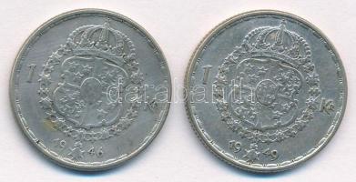Svédország 1946TS-1949TS 1K Ag (2xklf) "V. Gusztáv" T:2,2- kis patina
Sweden 1946TS-1949T...