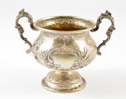 cca 1900 ezüst (Ag.) kiöntők (2db) és cukortartó elefántcsont berakásokkal (egyik pótolt), jelzett, ...