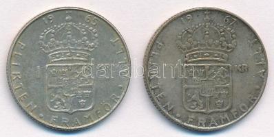 Svédország 1965U-1967U 1K Ag (2xklf) "VI. Gusztáv" T:2 
kis patina Sweden 1965U-1967U 1 K...