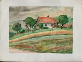 Sostarics Lajos (1896-1968): Pesthidegkút 1949, akvarell, papír, jelzett, kartonra ragasztva, 30,5×22,5 cm