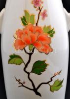 Hollóházi dupla füles váza, matricás, jelzett, apró kopásnyomokkal, m: 36 cm