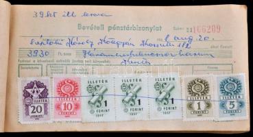 1968-1969 Bevételi pénztárbizonylat tömb, számos modern okmánybélyeggel