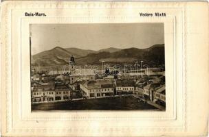 Nagybánya, Baia Mare; Vedere Mixta. Libraria si Tipografia Aladar Frankovits / látkép, üzletek, templom / general view, shops, church. photo (ázott / wet)