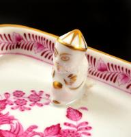 Herendi indiai kosár mintás tálka ( 2db) és mini váza, kézzel festett, jelzett, 8×6,5 cm, 7,5×5 cm, ...